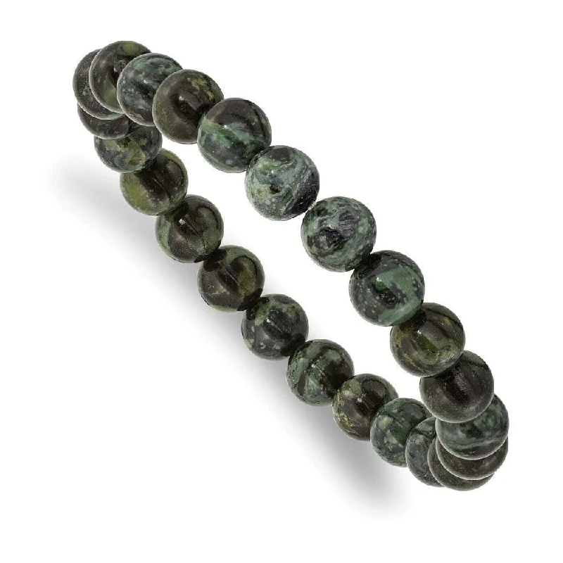 classic bangle bracelets for women-Green Eye Agate Beaded Stretch Bracelet