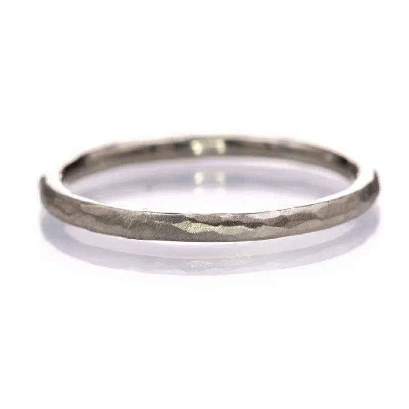 diamond wedding rings for women-Skinny Hammered Texture Thin Wedding Band