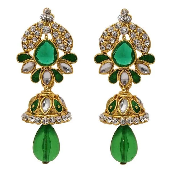 stud earrings for women-The99jewel Green Kundan Austrian Stone Dangler Earrings - 1304810