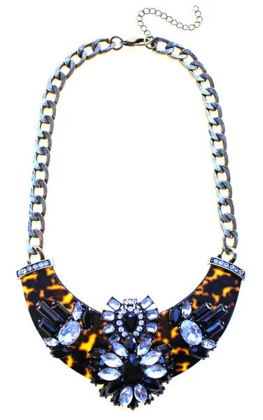 best-selling necklaces for women-Luxe Embellished Tortoise Statement Necklace- Black & Crystal