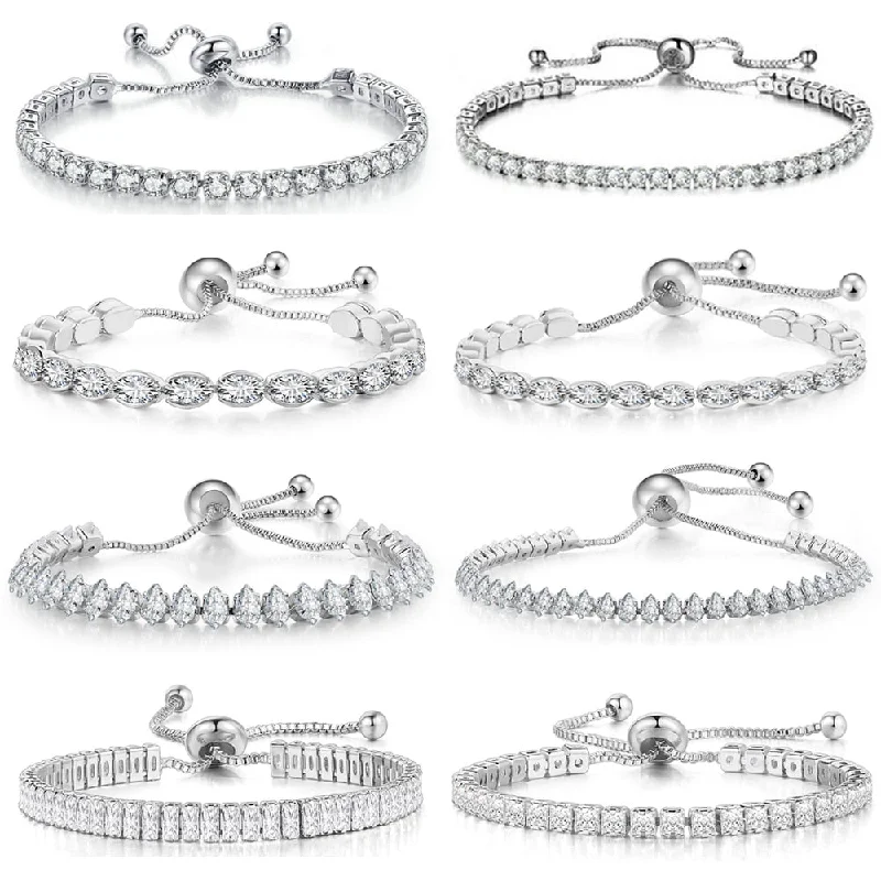 personalized silver bracelets for women-Dazzling Zirconia Hand-crafted Tennis Bracelets