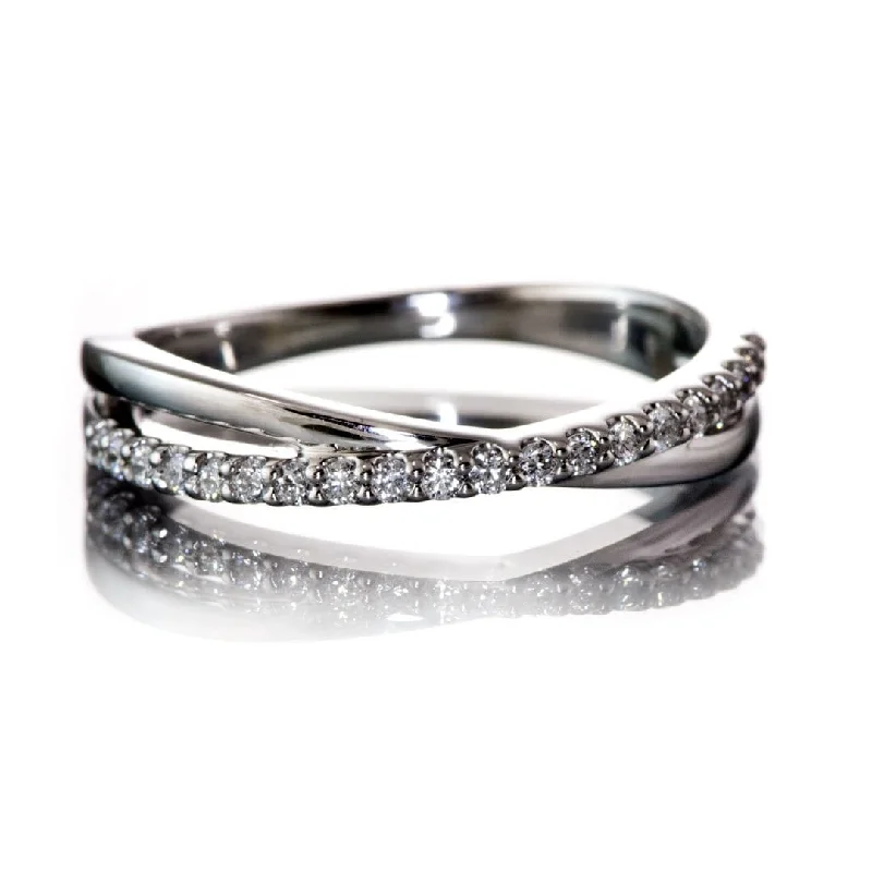 fancy diamond rings for women-Criss Cross Band - Contoured Wedding Ring with Diamonds, Moissanites, Rubies or Sapphires