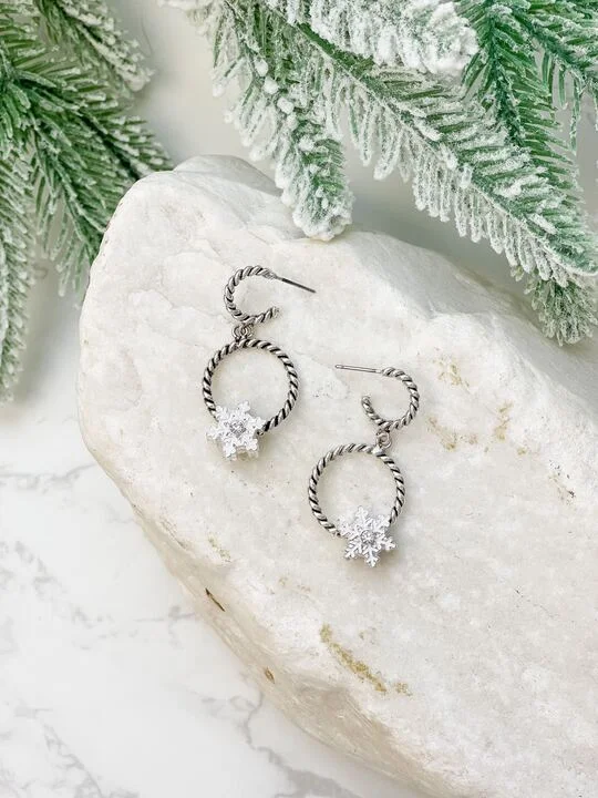 diamond drop earrings for women-Snowflake Charm Braided Hoop Earrings