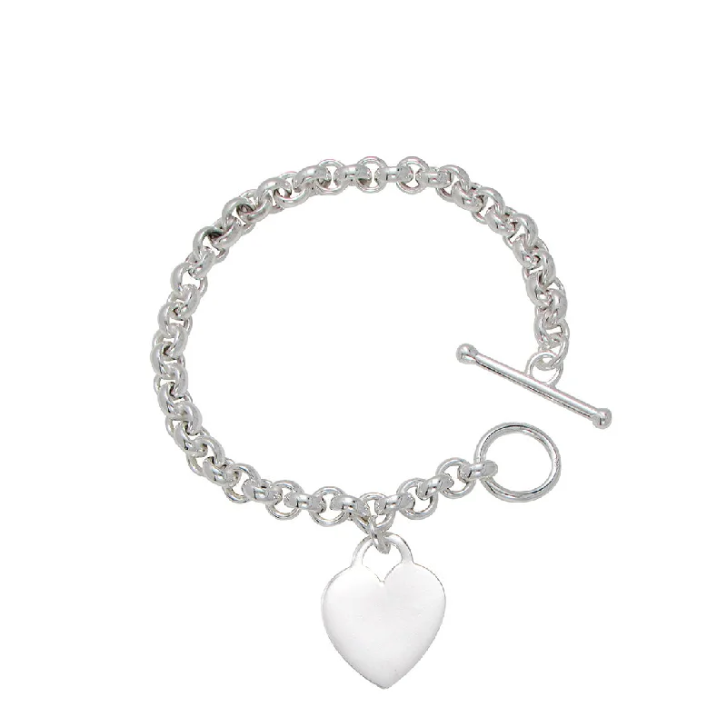 handmade bangles for women-Sterling Silver Heart Disc 19cm Belcher Bracelet