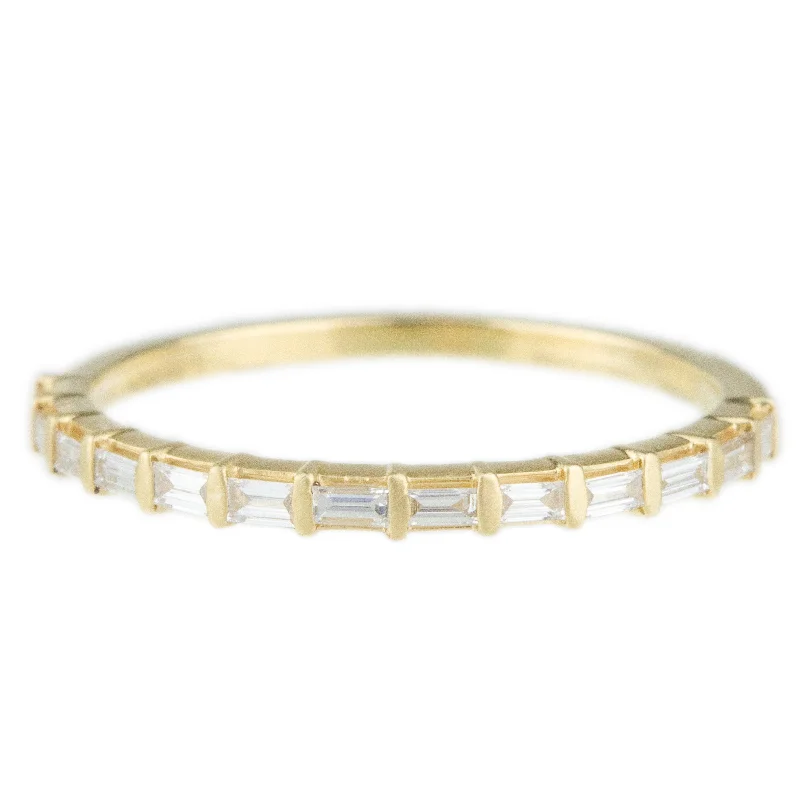 custom gold rings for women-Baguette Bar Diamond Band