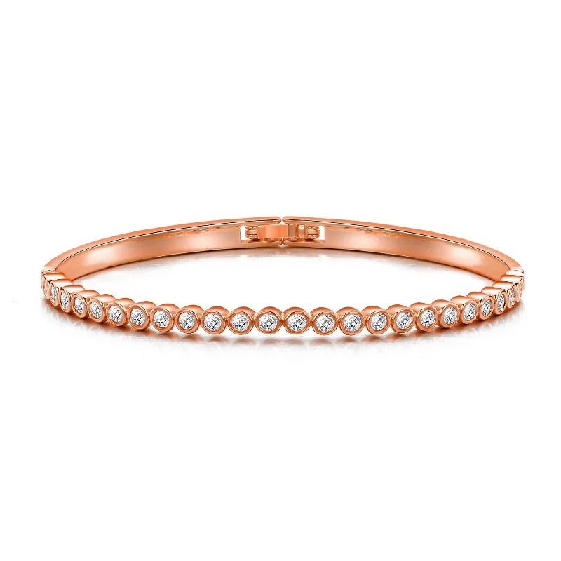 bangles for women-Rose Gold Plated Tennis Bangle Created with Zircondia® Crystals (7 Inch)