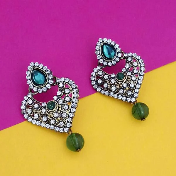 diamond drop earrings for women-Kriaa Green Kundan Austrian Stone Gold Plated Dangler Earrings