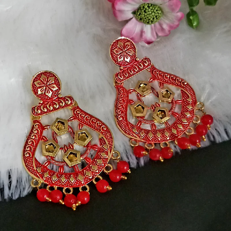 elegant earrings for women-Woma Matte Red Meenakari Dangler Beads Drop Earrings