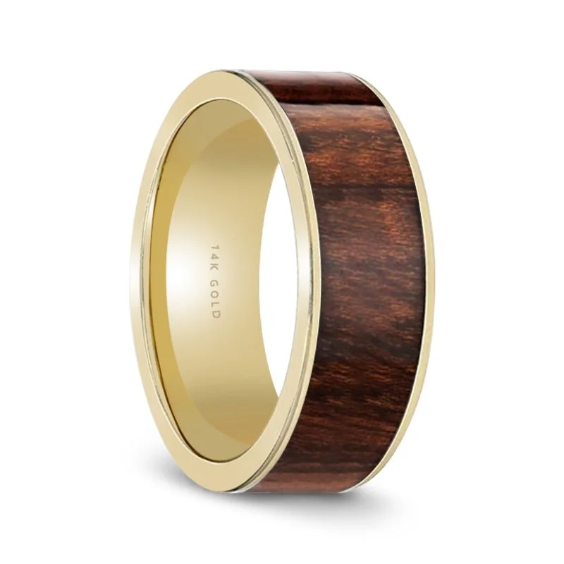 gold diamond rings for women-SOPHUS | 14k Gold Flat, Carpathian Wood Inlay