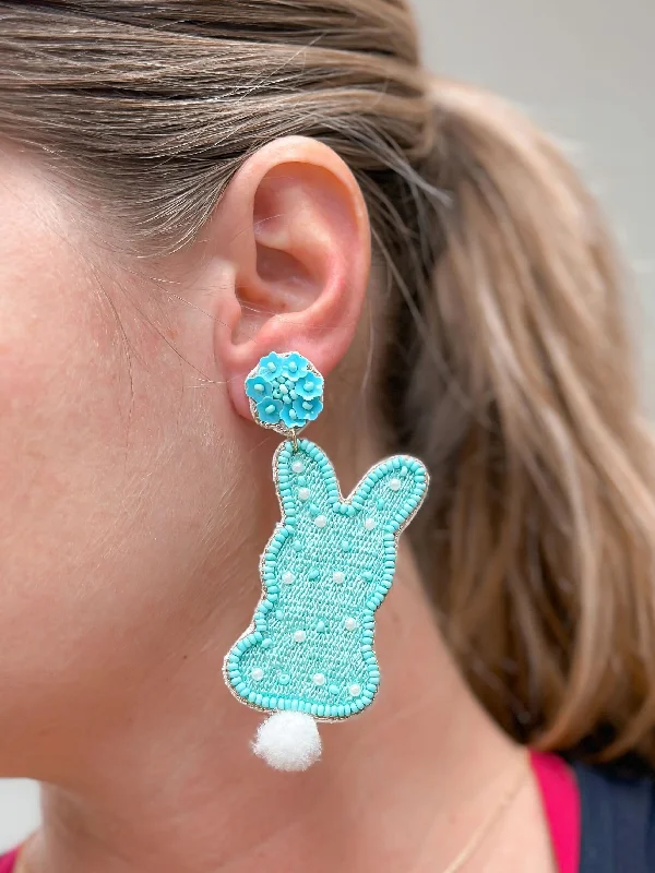 vintage earrings for women-Easter Bunny Beaded Dangle Earrings - Blue