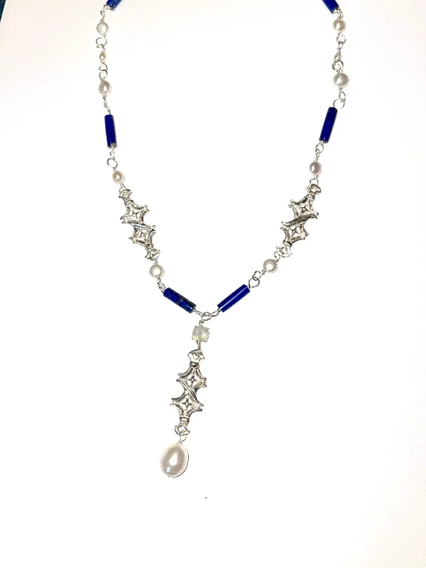 gemstone necklaces for women-Long "X" Pearl Strand Necklace