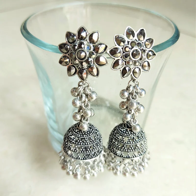 heart-shaped earrings for women-H K Fashion Silver Plated Crystal Stone Jhumki Earrings