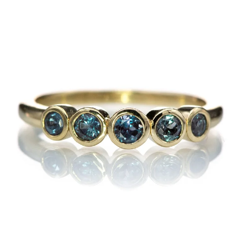 radiant cut engagement rings for women-Fiona Band - Graduated Lab-created Alexandrite Five Bezel Stacking Anniversary Ring