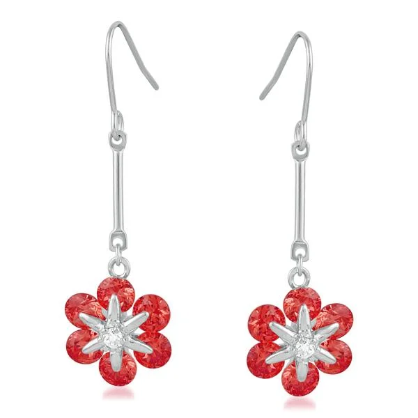 multi-colored earrings for women-Kriaa Silver Plated Red Austrian Stone Dangler Earrings - 1309106B