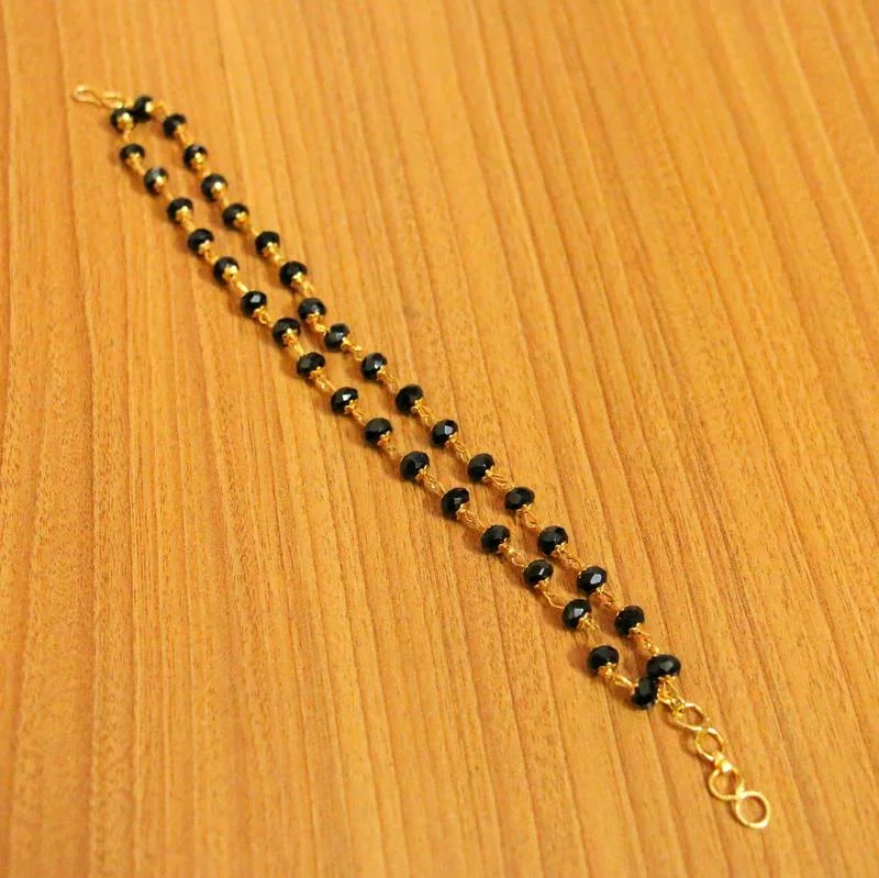 gemstone bracelets for women-BLACK CRYSTAL BEADED GOLD PLATED BRACELET