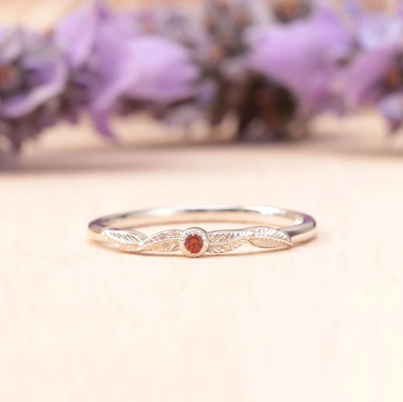 sapphire rings for women-Ruby Birthstone Leaf Ring