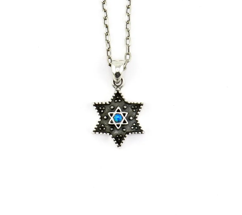 sapphire necklaces for women-Artisinal Star of David Opal Necklace