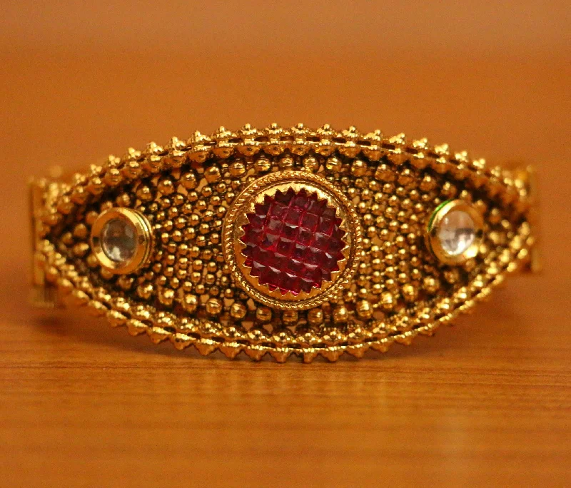 stacking bangles for women-GOLD LOOK KUNDAN OPENEBLE BRACELETS