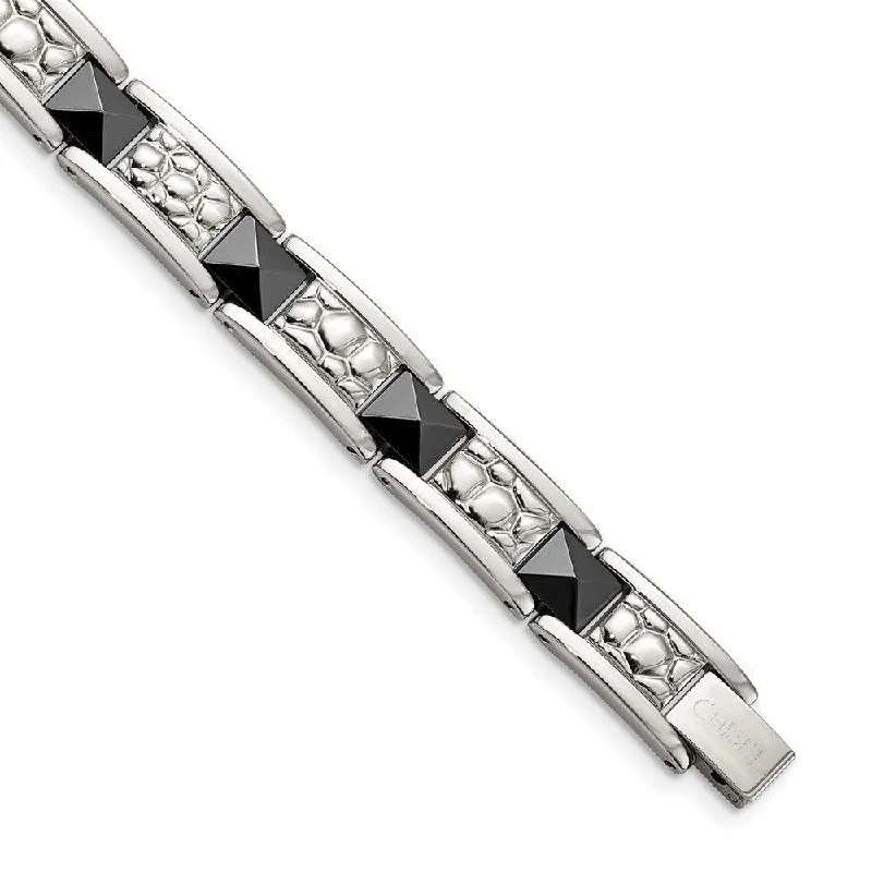 friendship bracelets for women-Stainless Steel Black-plated & Textured 8.5in Bracelet