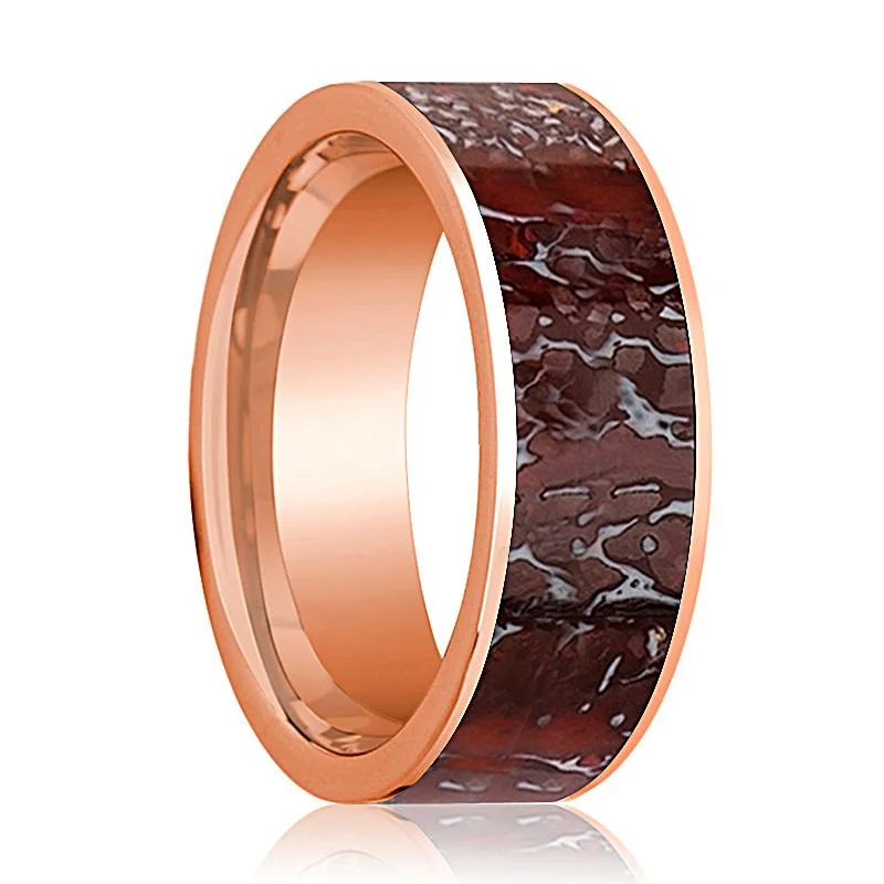 diamond rings for weddings-TYRA | 14k Rose Gold Red Dinosaur Bone Inlay Ring