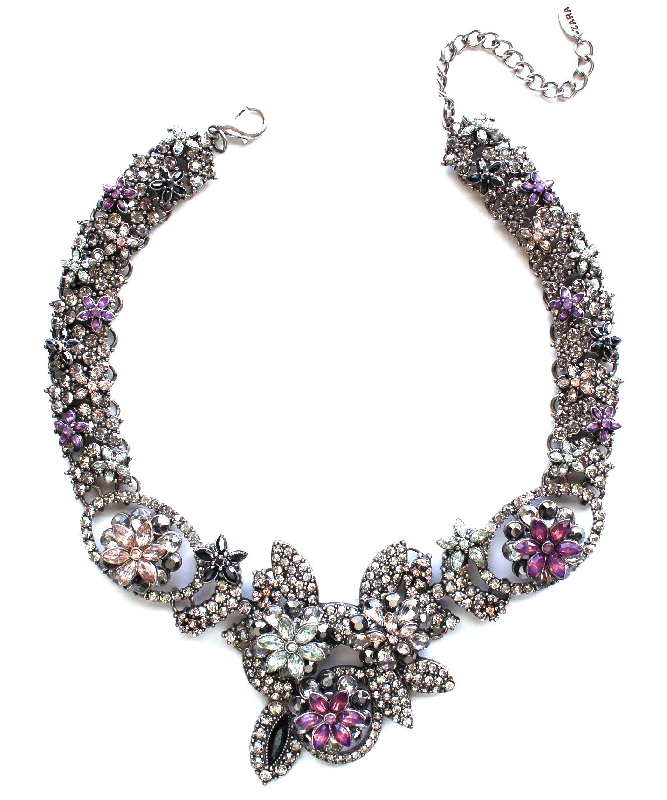 bold necklaces for women-Luxe Floral Frosting Statement Collar Necklace