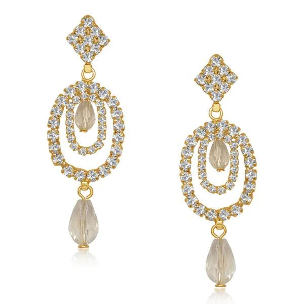 silver drop earrings for women-Tip Top Fashions Austrian Stone Gold Plated Drop Dangler Earrings - 1305301