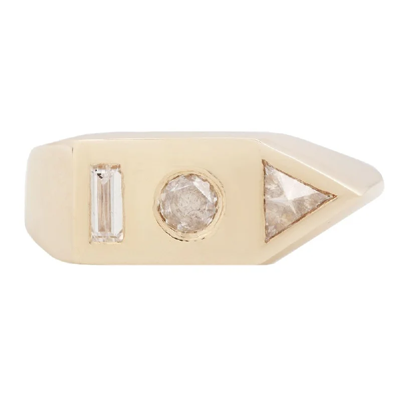 custom gold rings for women-Bauhaus Signet Diamond Ring