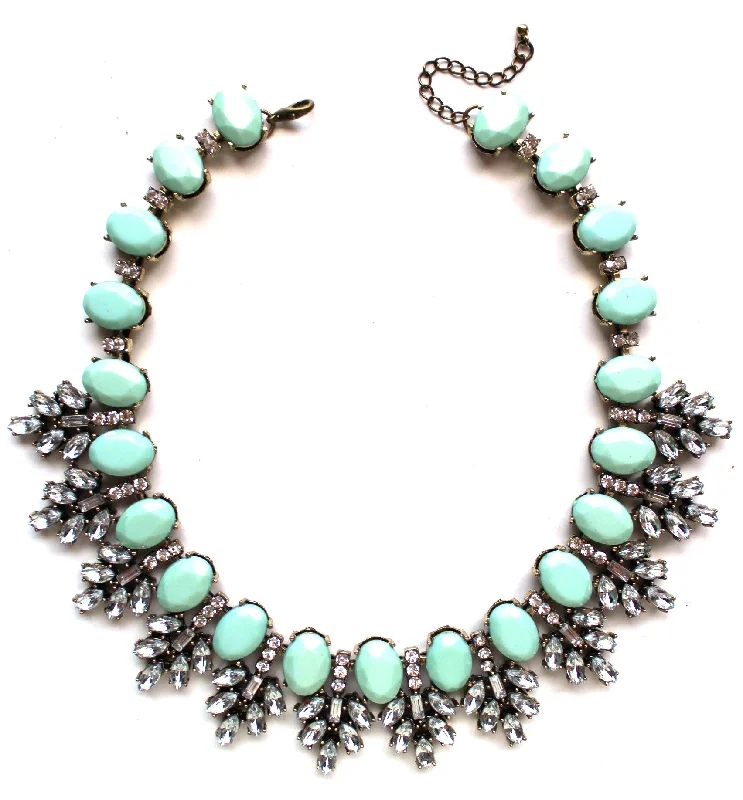 sapphire necklaces for women-Luxe Mint Leaves Frosting Statement Necklace