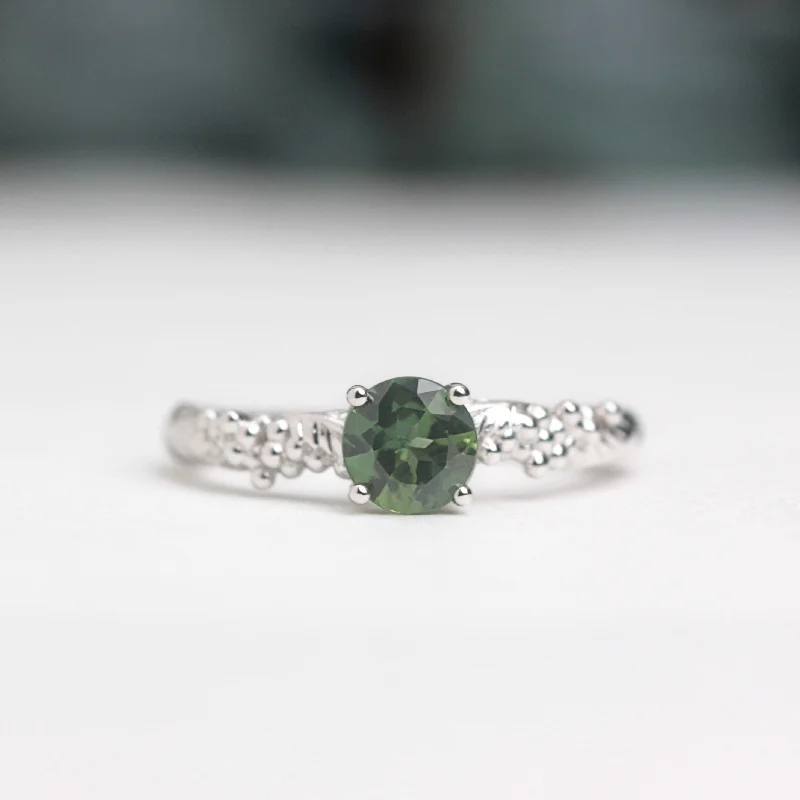 anniversary bands for women-Green Sapphire Wattle Leaf Engagement Ring