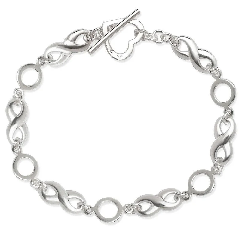 simple bracelets for women-Sterling Silver Infinity with Heart Toggle Bracelet, 7.5"