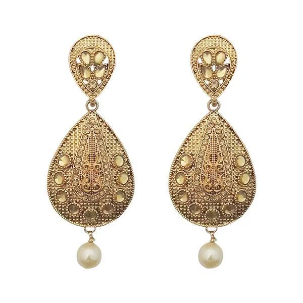 exclusive earrings for women-Kriaa Gold Plated Brown Kundan Dangler Earrings - 1310578