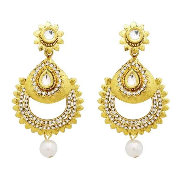 statement crystal earrings for women-Jheel Austrian Stone And Kundan Pearl Drop Dangler Earrings - 2900207B