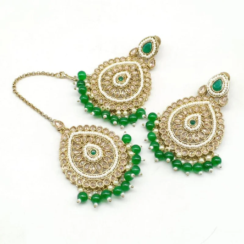 custom earrings for women-Manisha Jewellery Gold Plated Crystal Stone Earrings With Mangtikka