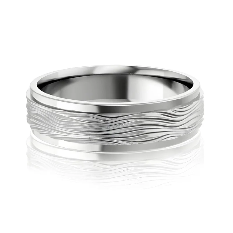 fashion rings for women-6mm Wide Ripple Textured Flat Edge Comfort-fit Men's Wedding Band