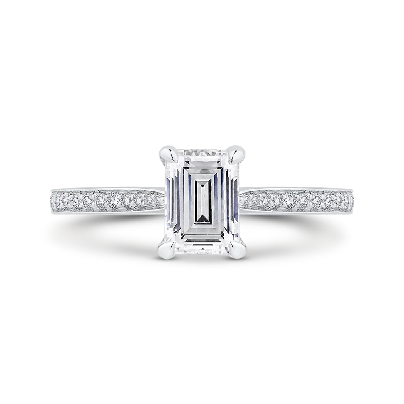 platinum engagement rings-14K White Gold Emerald Cut Diamond Engagement Ring (Semi Mount)