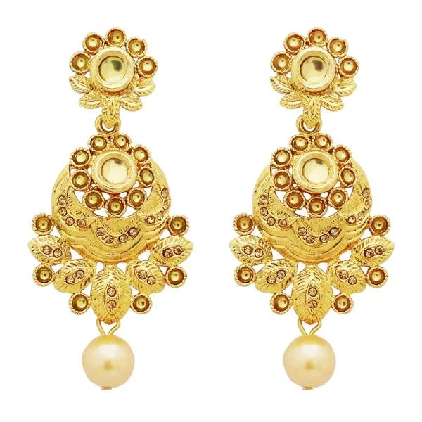 celebrity-inspired earrings for women-Jheel Kundan Stone Gold Plated Dangler Earrings - 2900225A