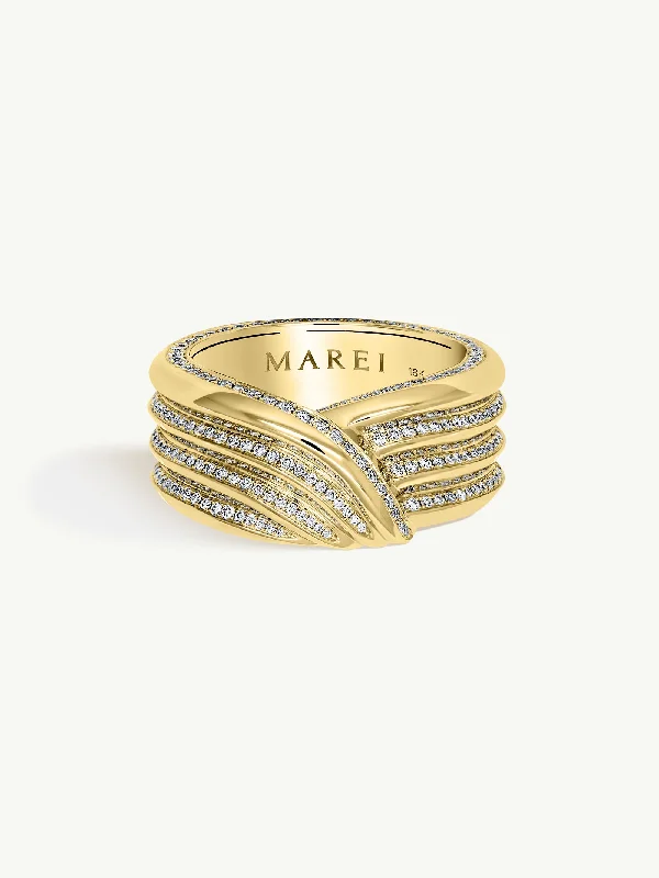 engagement rings with diamonds-Pharaoh II Pavé-Set Brilliant White Diamond Ring In 18K Yellow Gold