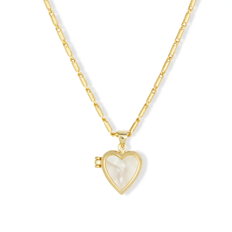 matching necklace sets for women-Roxy Heart Locket Necklace White