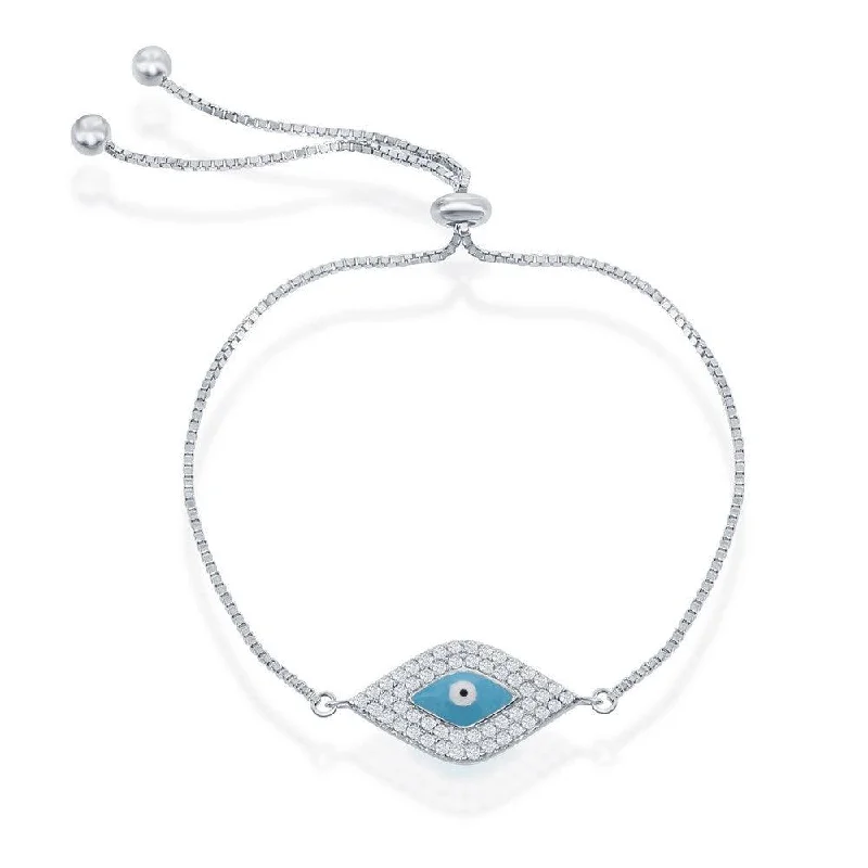 timeless bangles for women-Sterling Silver Blue Evil Eye with Beads Adjustable Bolo Bracelet