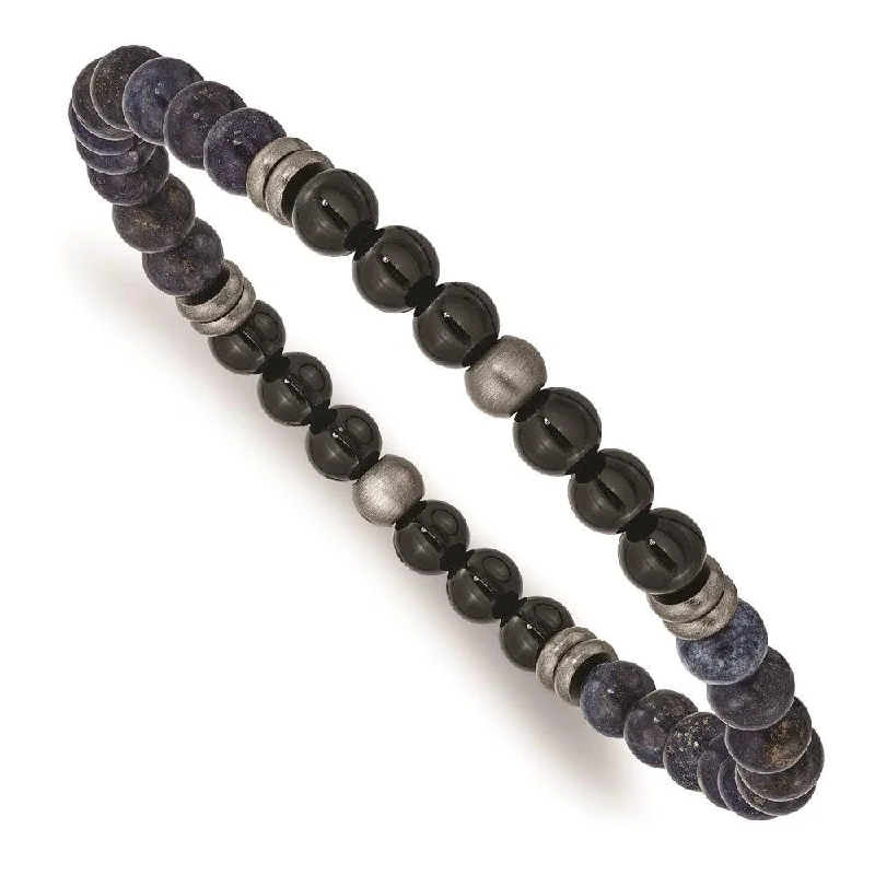 trendy bracelets for women-Stainless Steel Brushed Antique Bronze-plated Black Agate/Lapis Bracelet