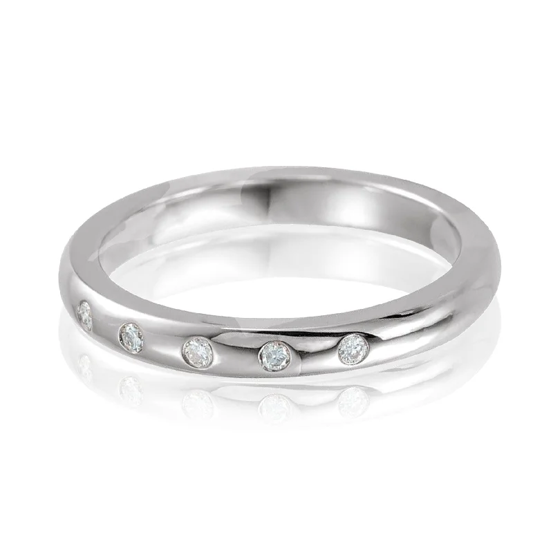 silver diamond rings for women-Narrow 2.5mm Dana Wedding Band With 5 Flush Set Diamonds