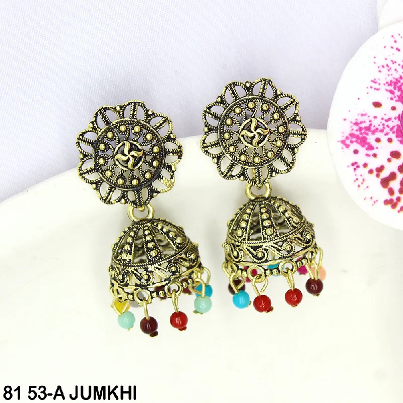 statement earrings for women-Mahavir Oxidised Gold Plated Jhumki Earrings