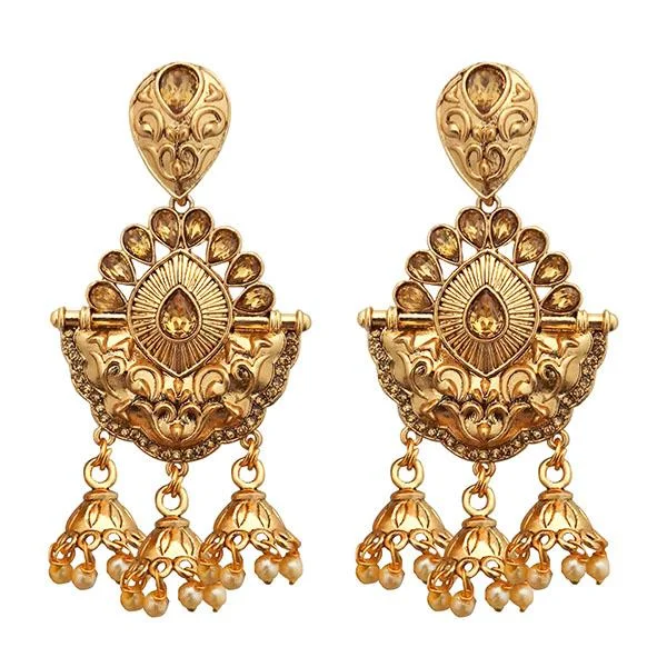 chic gemstone earrings for women-Kriaa Brown Austrian Stone Gold Plated Dangler Earrings - 1310554