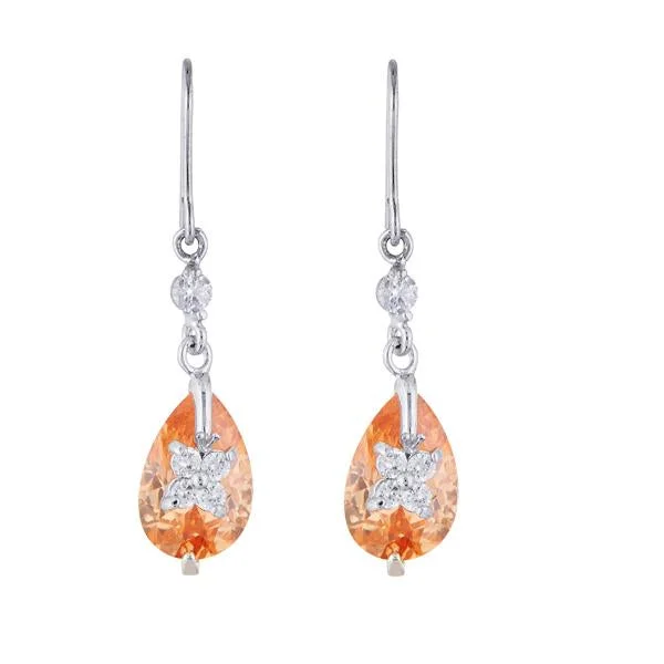 trendy stud earrings for women-Kriaa Orange Austrian Stone Silver Plated Dangler Earrings - 1309101E