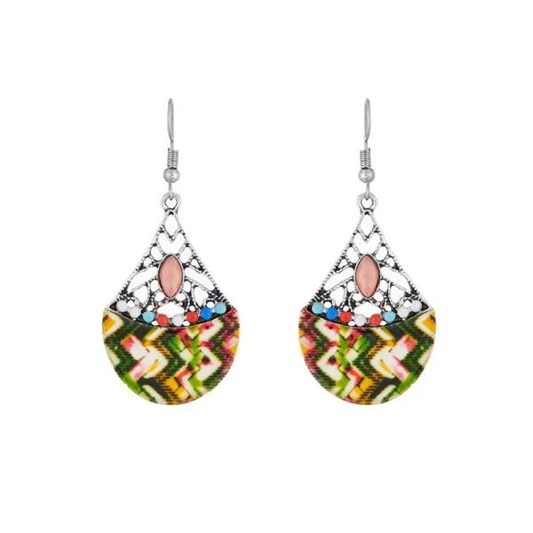 chic earrings for women-Urthn Rhodium Plated Multicolor Resin Stone Dangler Earrings - 1311824B