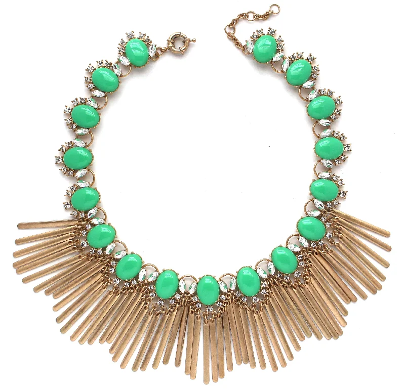 long necklaces for women-Boho Fringe Envy Statement Necklace- Green