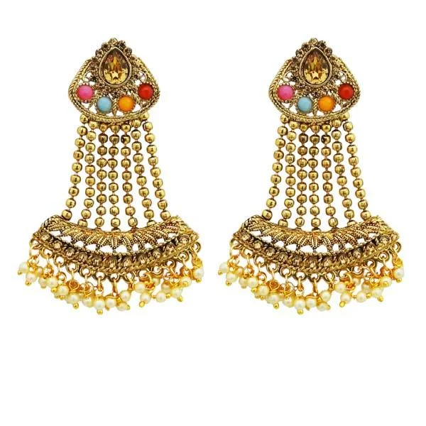 vintage earrings for women-Kriaa Multi Stone Gold Plated Dangler Earrings - 1310538C