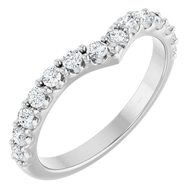 gold diamond rings for women-Vivian Wide Band - V-Shape Contoured Accented Diamond or Moissanite Wedding Ring