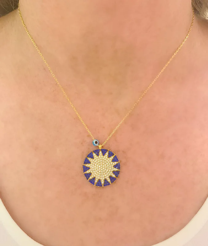 bold necklaces for women-Navy Big Sun Necklace