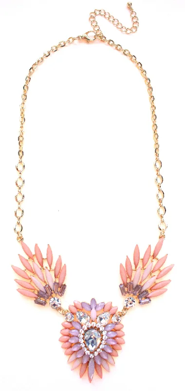 round pendant necklaces for women-Crystal Peacock Petals Necklace- Peach